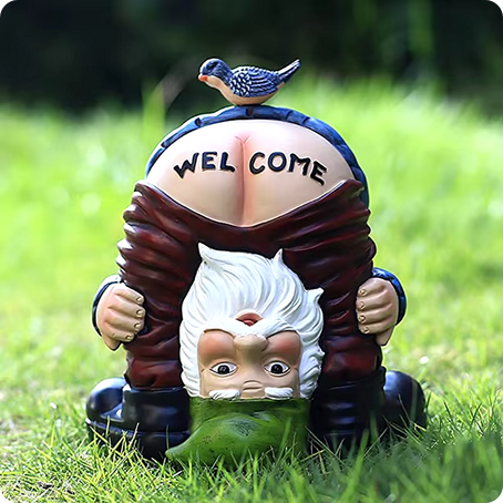 Welcome Gnome With Bird On Butt Garden Decoration Statue