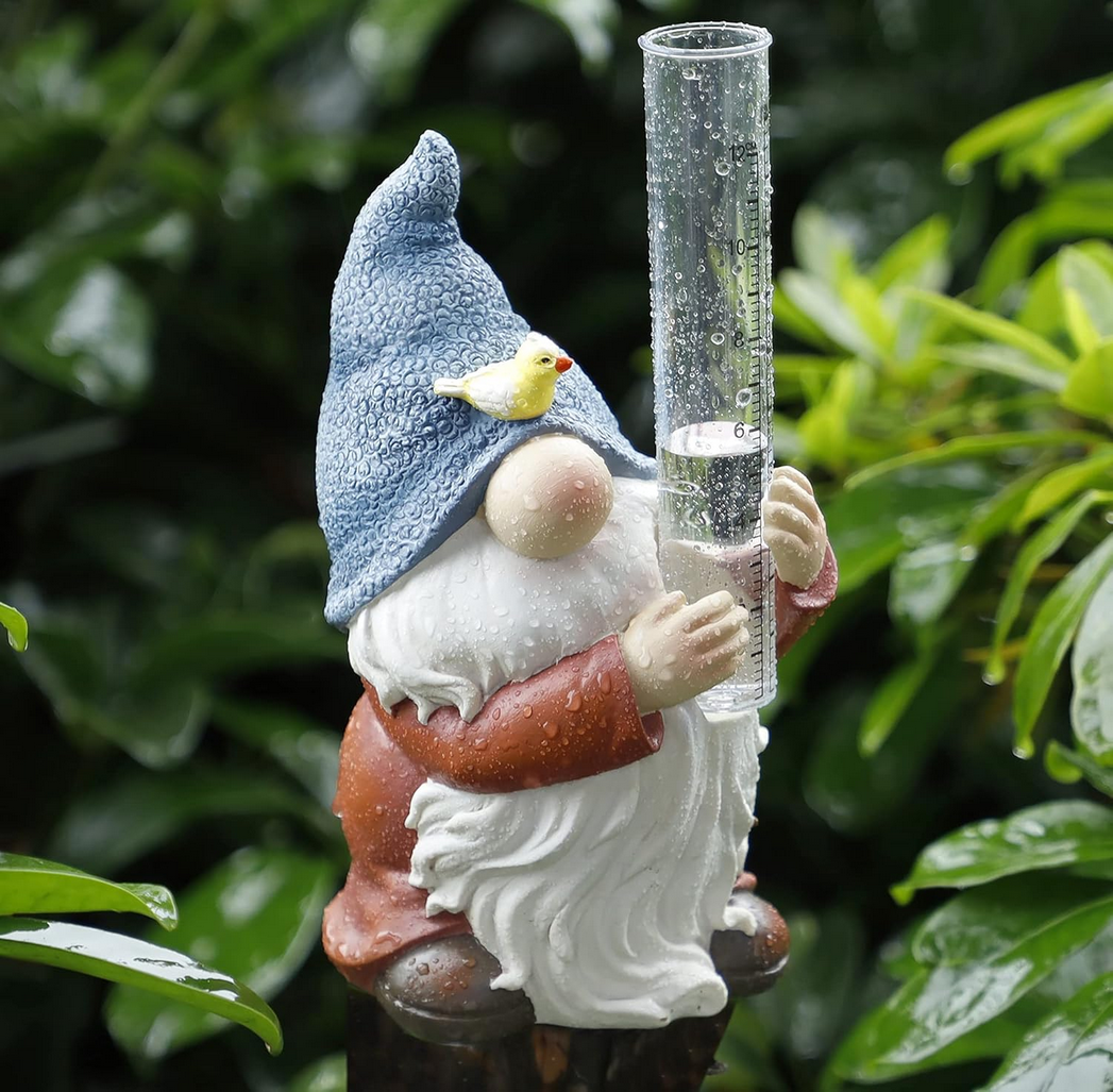 Cute Rain Gauge Gnome Statue