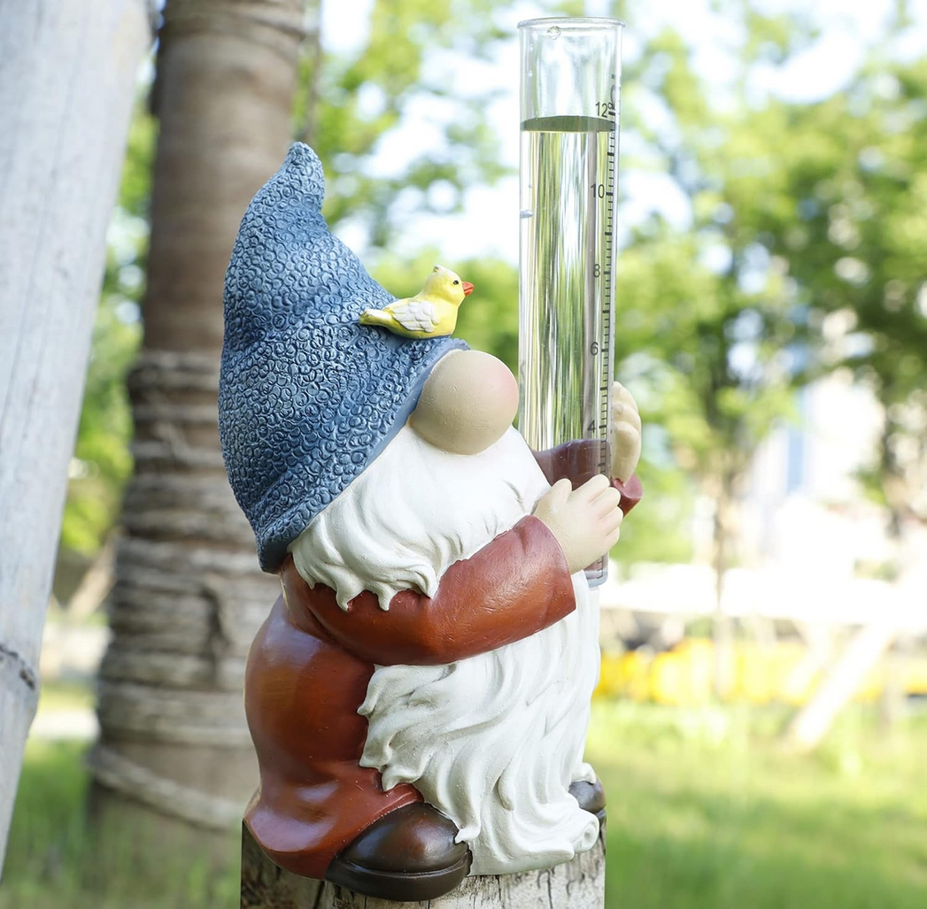 Cute Rain Gauge Gnome Statue