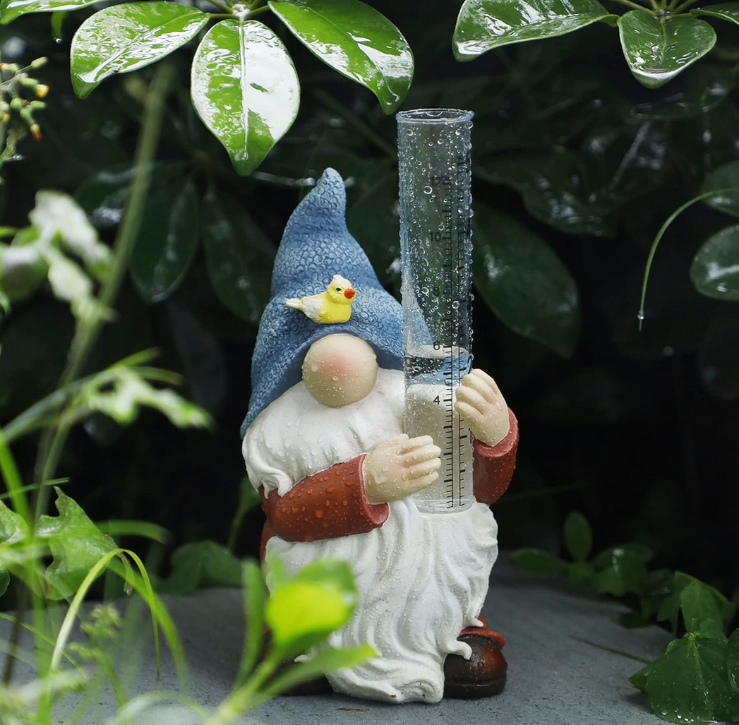 Cute Rain Gauge Gnome Statue